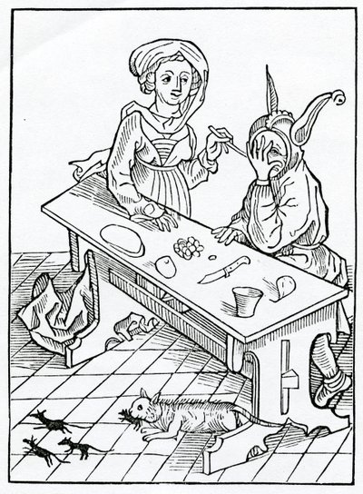 Of adultery, and especially of those who are pimps to their wives, knowing and will not know, but keep counsel, for covetousness, and gains or advantage, illustration from Alexander Barclay